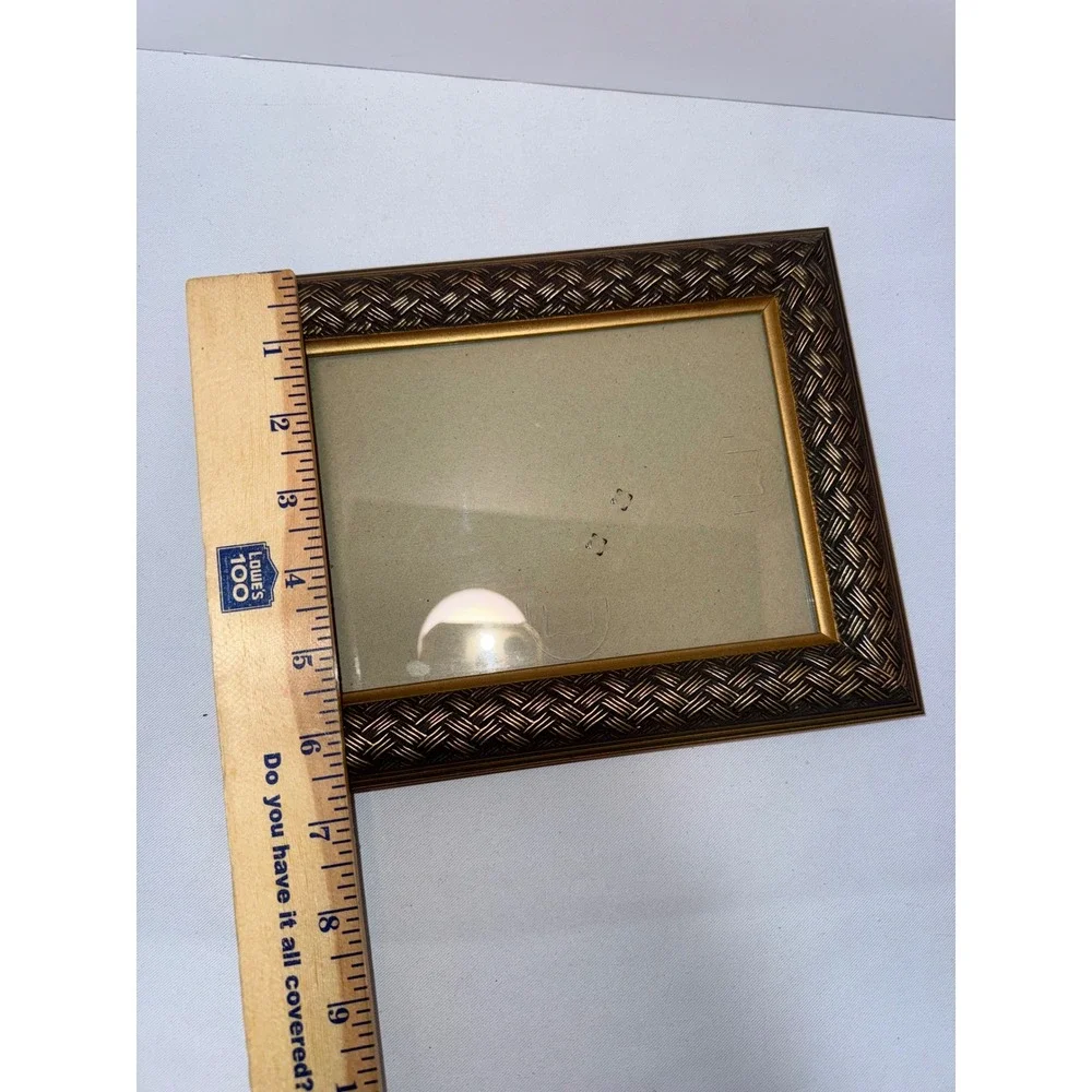Gold Bronze Woven Basketweave Picture Frame 5x7 Tabletop Wall Mount Decorative